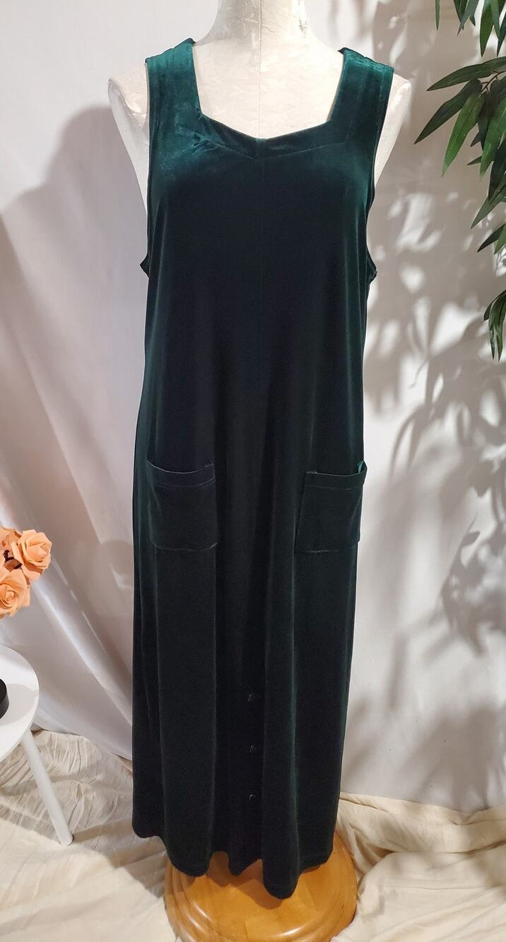 Vtg Studio Ease 90s Velvet Maxi Dress Size 8 Emerald Green Pockets Holiday Party